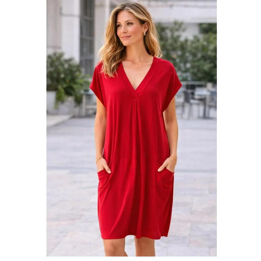 Dolan Left Coast Collection Red V Neck Pocket Dress Size Medium NWOT